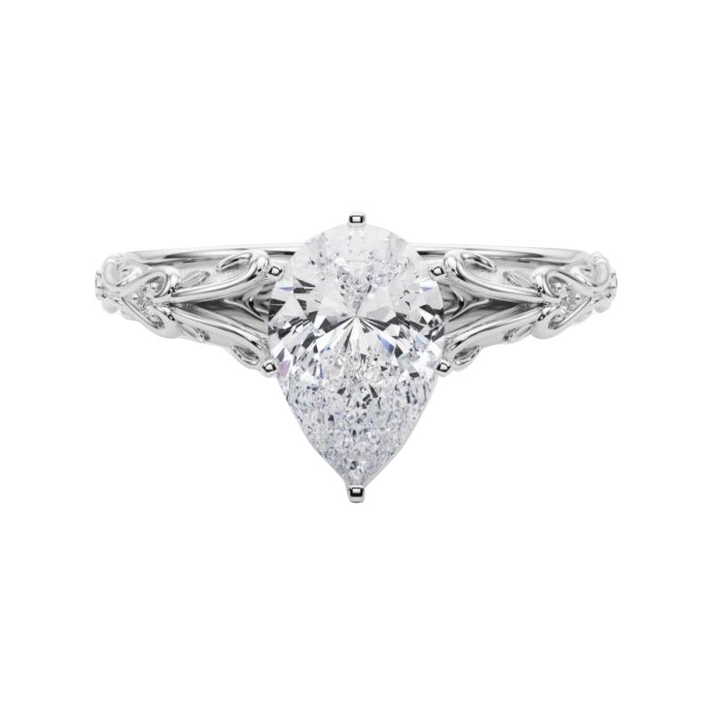 GIA 1.51ct Pear Vintage 3-Stone Heart
Vine 18K White Gold Diamond Ring