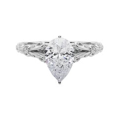 GIA 1,51ct Pear Vintage 3-Stone Heart & Vine Anello con diamanti in oro bianco 18K