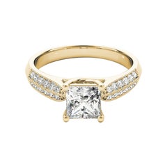 GIA Bague en or jaune diamant 1.51ct Princesse entrelacé Trellis Pave & Solitaire