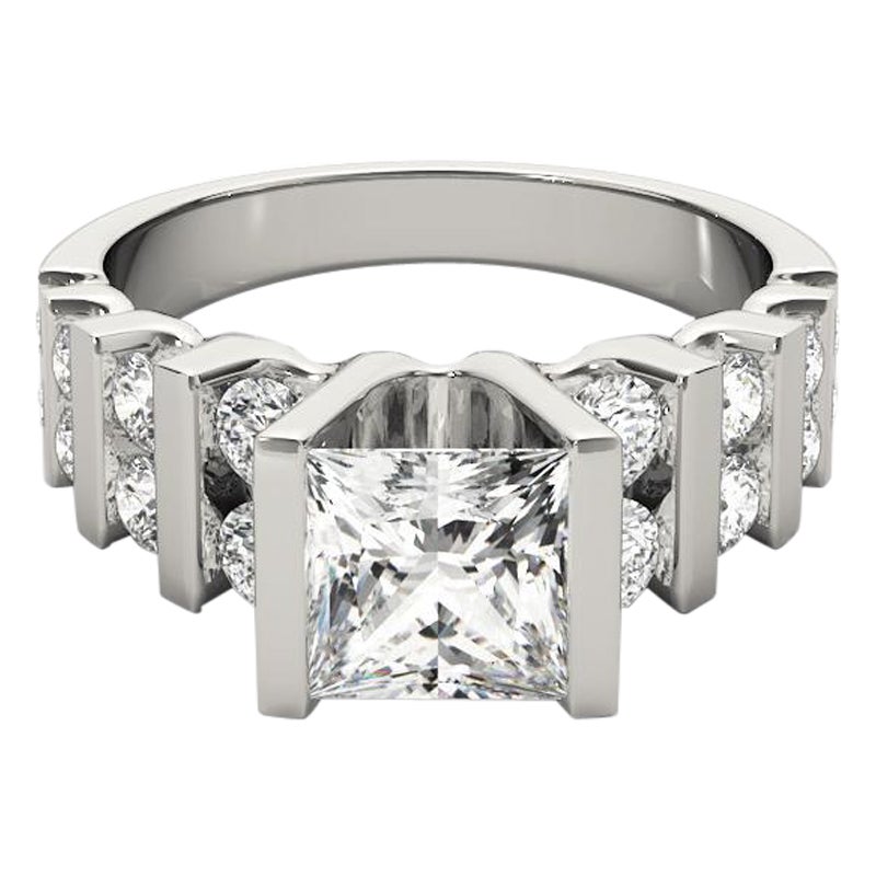 GIA 1,51ct Anello con diamanti Princess Multi-Row Channel Bar Tension Set in Oro Bianco