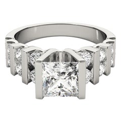 GIA 1,51ct Anello con diamanti Princess Multi-Row Channel Bar Tension Set in Oro Bianco