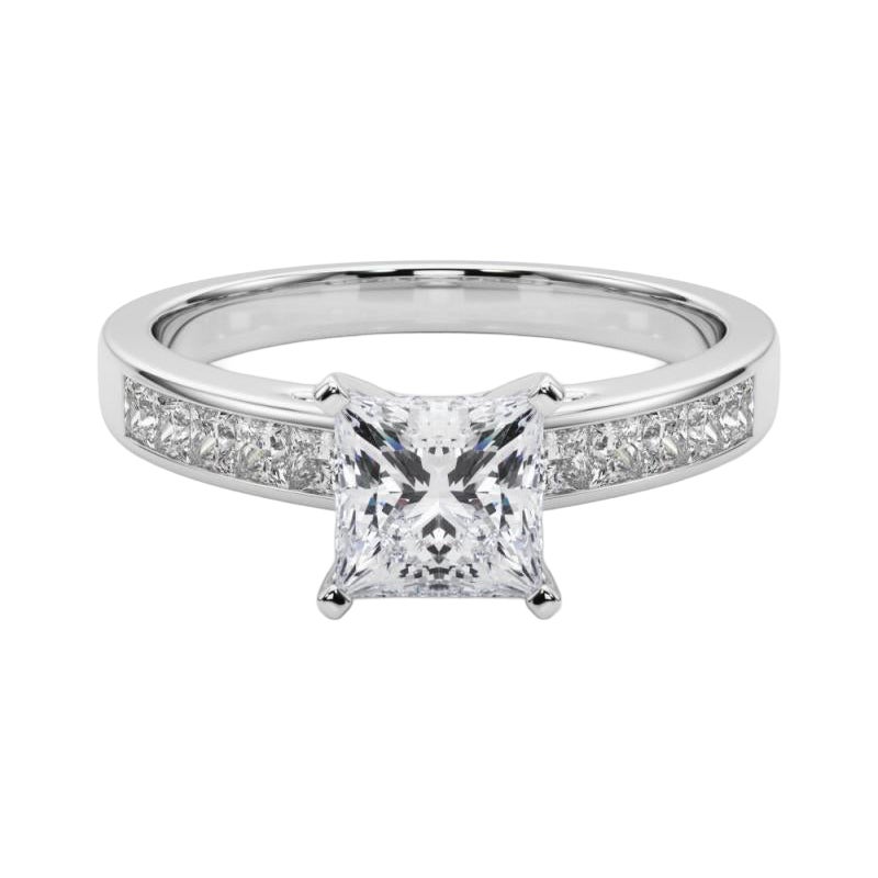 GIA 1.51ct Anello con diamante centrale solitario Princess Channel in oro bianco