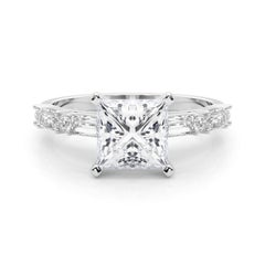 GIA 1.51ct Princess Round & Baguette Channel Band 18K White Gold Diamond Ring