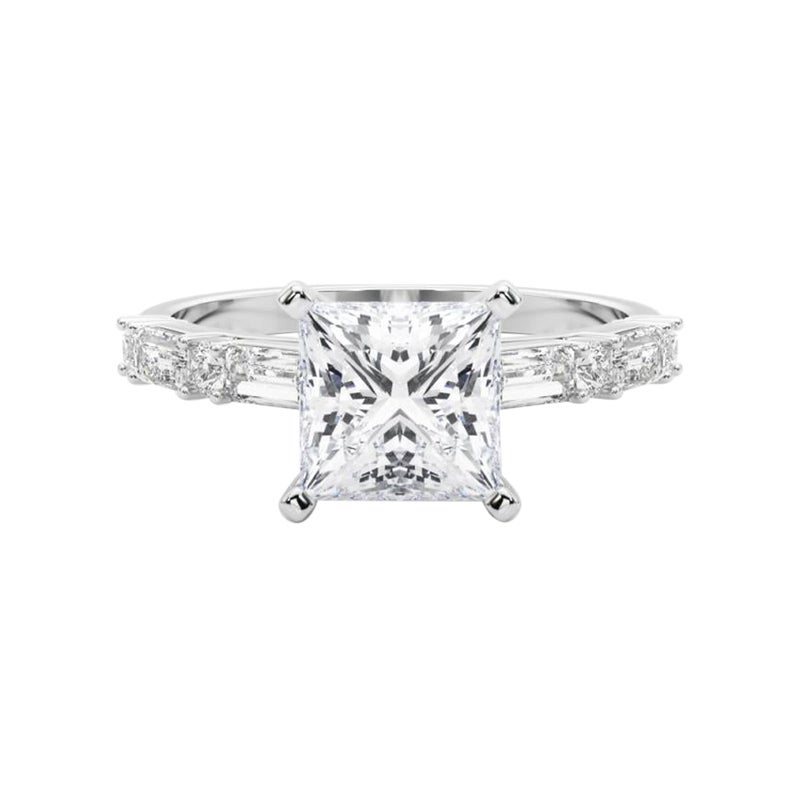 GIA 1.51ct Princess Round & Baguette Channel Band Bague diamant en or blanc 18K en vente