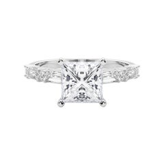 GIA 1.51ct Princess Round & Baguette Channel Band Bague diamant en or blanc 18K