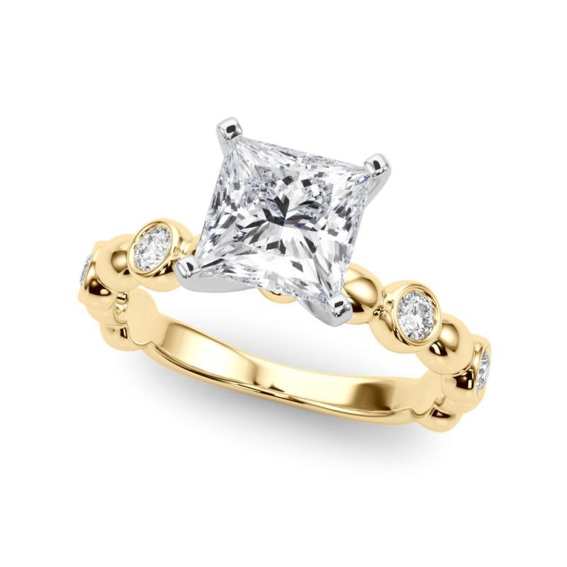 GIA 1,51ct Prinzessin Seite Stein Lünette Band Solitär Gelbgold Diamantring (Carréschliff) im Angebot