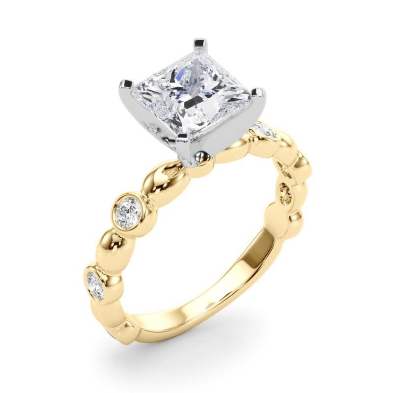 GIA 1,51ct Prinzessin Seite Stein Lünette Band Solitär Gelbgold Diamantring Damen im Angebot