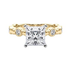 GIA 1,51ct Principessa pietra laterale castone fascia solitario oro giallo anello di diamanti