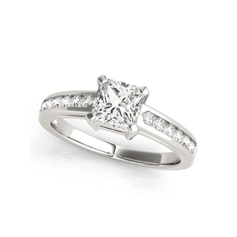 Taglio princess GIA 1.51ct Anello con diamante da cattedrale Princess a fila singola con incastonatura a canale in vendita