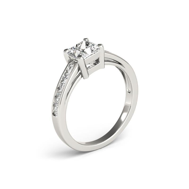 Donna GIA 1.51ct Anello con diamante da cattedrale Princess a fila singola con incastonatura a canale in vendita