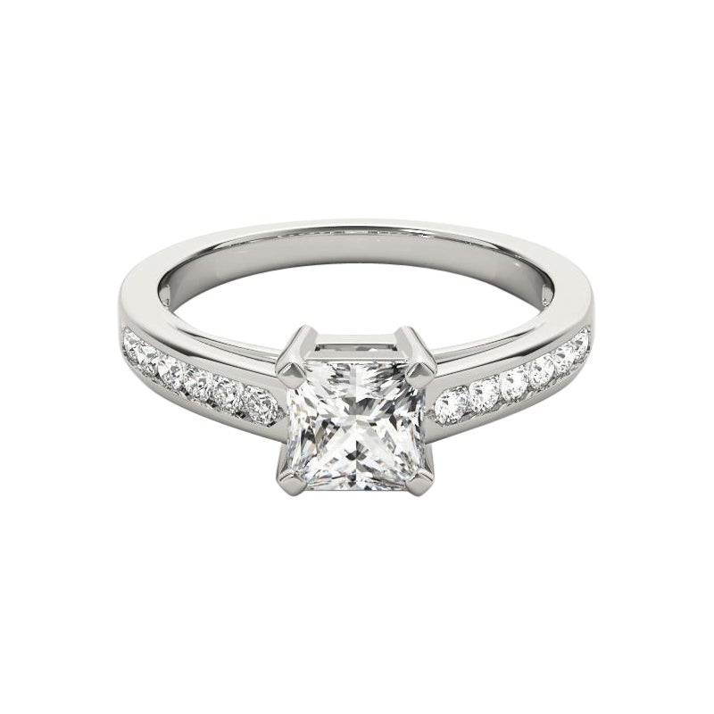 GIA Bague à diamant cathédrale de 1.51ct Princesse à une rangée en serti-canal