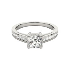 GIA Bague à diamant cathédrale de 1.51ct Princesse à une rangée en serti-canal