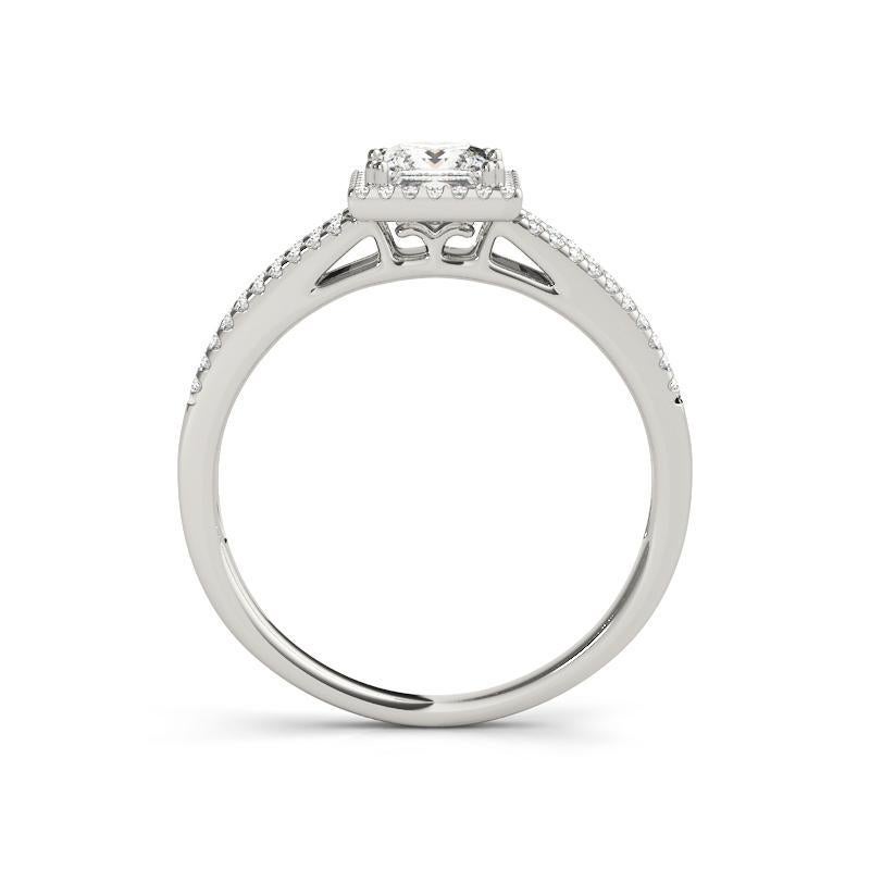 Taglio princess GIA 1,51ct Anello di diamanti con gambo aureolato quadrato e spaccato con spalla Pave in vendita