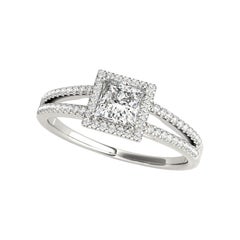 GIA 1.51ct Princess Square Halo Split Shoulder Shank Pave Diamond Ring