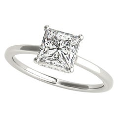 GIA 1.51ct Princess Square Hidden Halo Slim Band 18K White Gold Diamond Ring