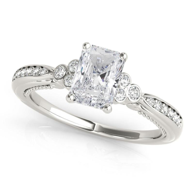 Taglio radiant GIA 1.51ct Anello con diamante radiante a castone antico con ponte a punte in oro bianco in vendita