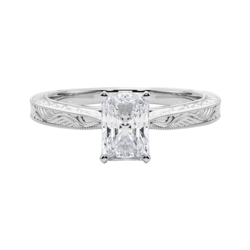 GIA 1.51ct Radiant Classic Solitaire Antique Engraved Diamond Ring For Sale