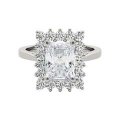 GIA 1.51ct Radiant Rectangular Halo Anniversary 18K White Gold Diamond Ring