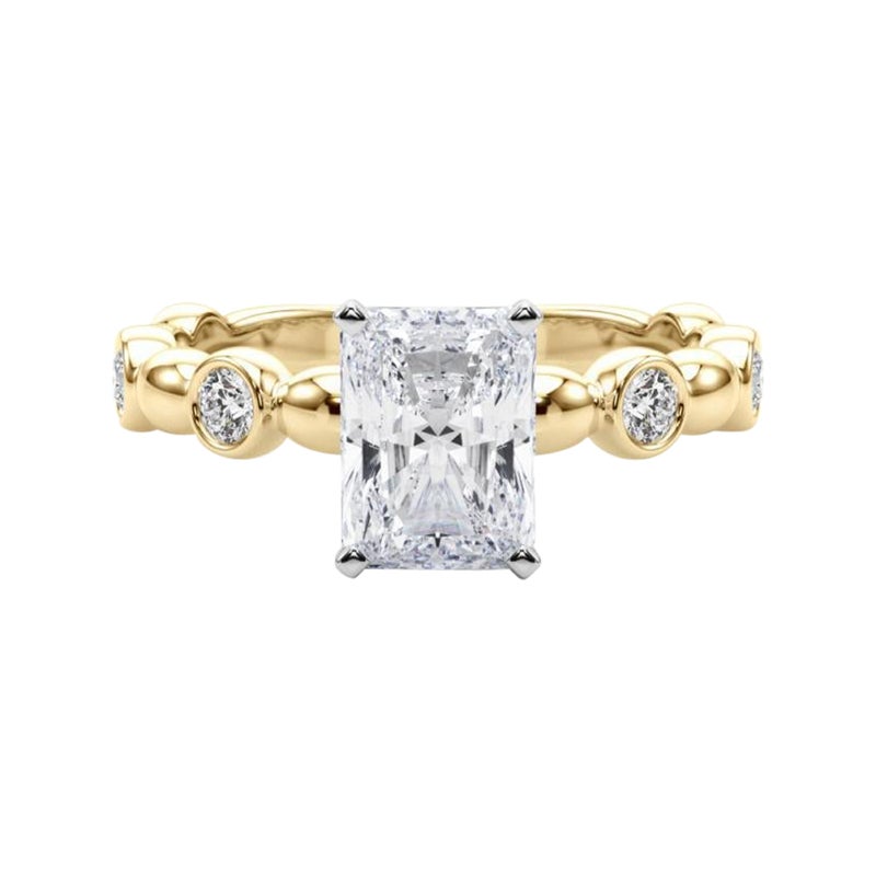 GIA 1.51ct Radiant Side Stone Bezel Band Solitaire Yellow Gold Diamond Ring