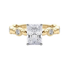 GIA 1.51ct Radiant Side Stone Bezel Band Solitaire Yellow Gold Diamond Ring