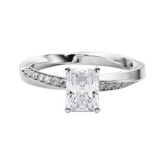 GIA 1.51ct Radiant Solitaire Twisted Square Band Bague diamant en or blanc 18K