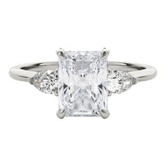 GIA 1.51ct Radiant Three-Stone Decorated Gallery 18K White Gold Diamond Ring