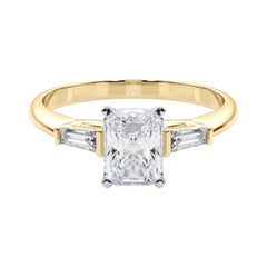 GIA 1.51ct Radiant Three-Stone Tapered Baguette 18K Yellow Gold Diamond Ring