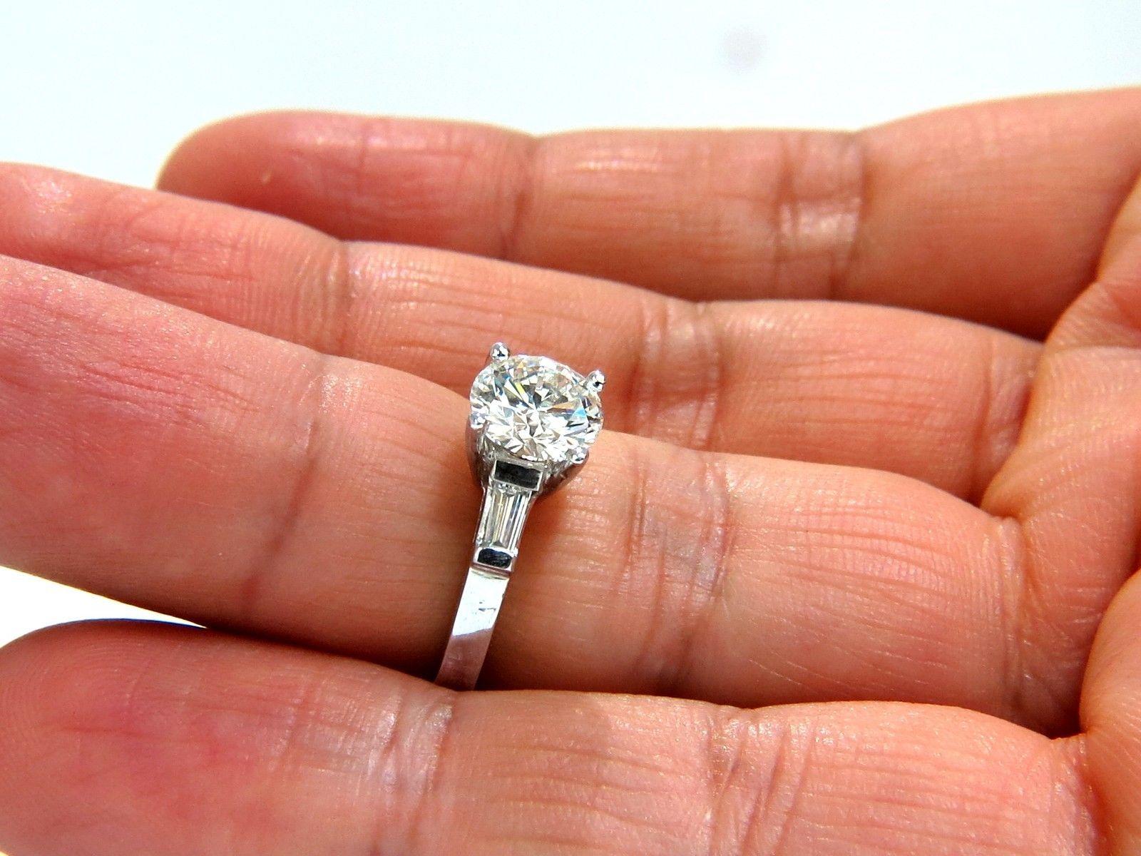 GIA 1.51ct. Round Brilliant Excellent cut diamond & .30ct baguette ring Platinum In New Condition For Sale In New York, NY