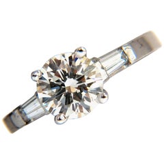 GIA 1.51ct. Round Brilliant Excellent cut diamond & .30ct baguette ring Platinum