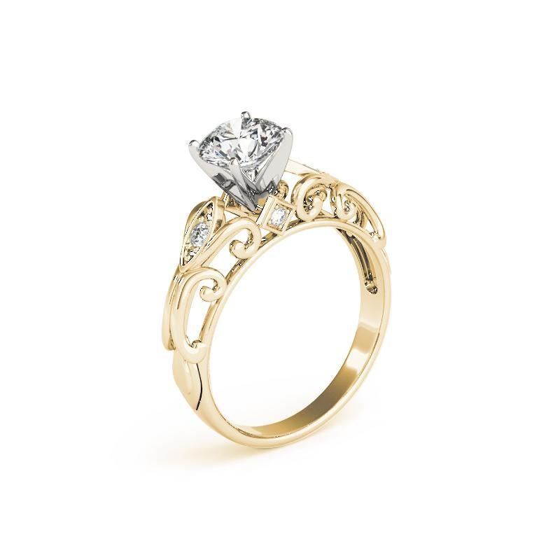 Donna GIA 1,51ct Anello con diamante rotondo a filigrana in oro giallo vintage in vendita