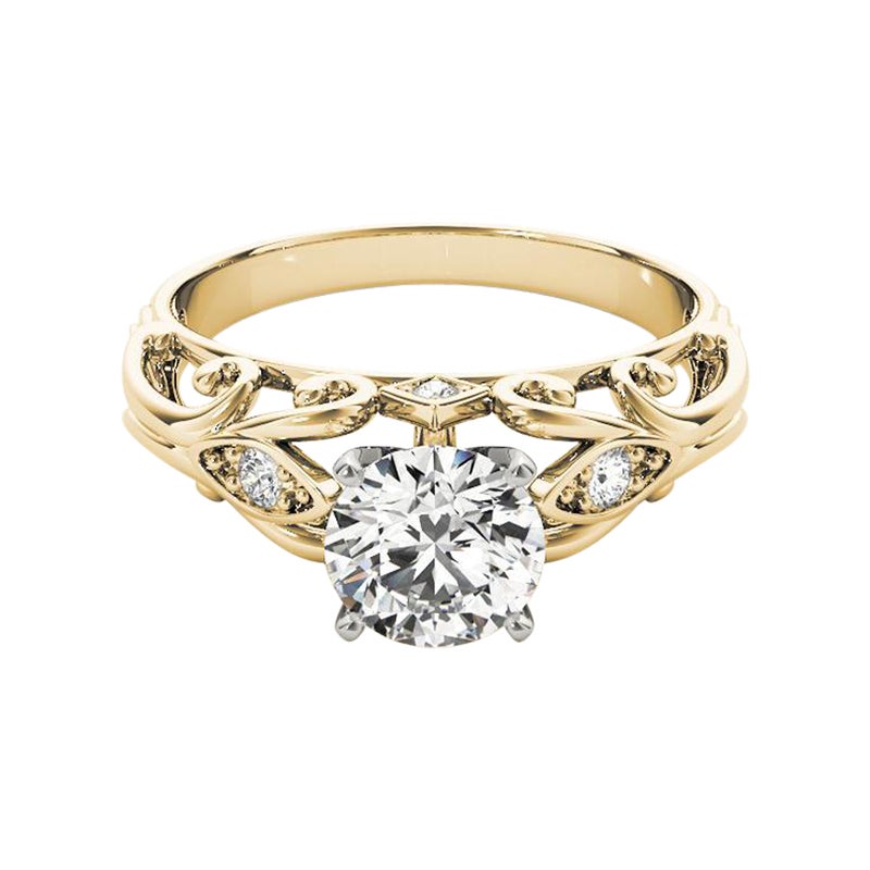 GIA 1,51ct Anello con diamante rotondo a filigrana in oro giallo vintage