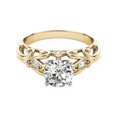 GIA 1,51ct Anello con diamante rotondo a filigrana in oro giallo vintage
