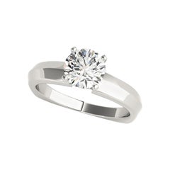 GIA 1.51ct Round Solitaire Beveled Euro Shank 18K White Gold Diamond Ring