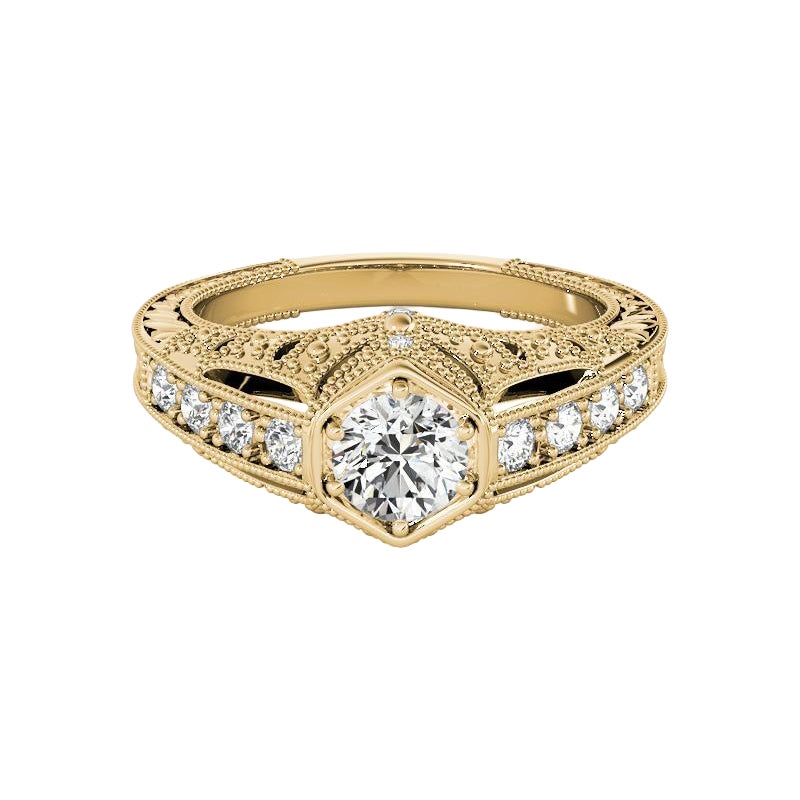 GIA 1,51ct Solitario rotondo con castone inciso a cupola in oro giallo 18 carati