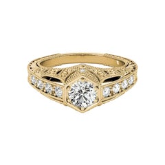 GIA 1,51ct Solitario rotondo con castone inciso a cupola in oro giallo 18 carati