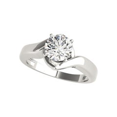 GIA 1.51ct Round Solitaire Contemporary Swirl 18K White Gold Diamond Ring