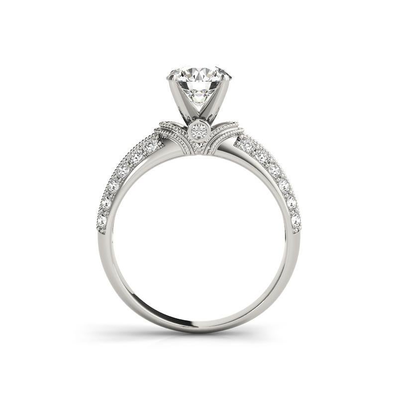 Taglio rotondo GIA 1.51ct Anello con diamante rotondo solitario a doppio canale Chevron in oro bianco in vendita