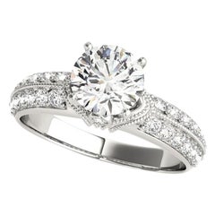 GIA 1.51ct Round Solitaire Double Channel Chevron White Gold Diamond Ring