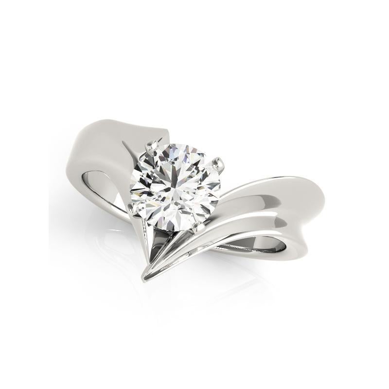 Taille ronde GIA 1.51ct Round Solitaire Futuristic Chevron 18K White Gold Diamond Ring en vente