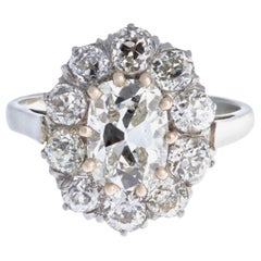 GIA 1.52 Antique Cushion Cut Diamond 18 Karat White Gold Ring