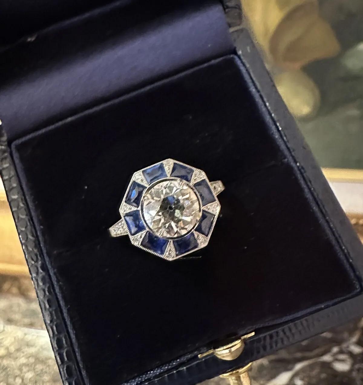 GIA 1,52 Karat Diamant im europäischen Schliff in Vintage-Platinfassung im Zustand „Gut“ in La Jolla, CA