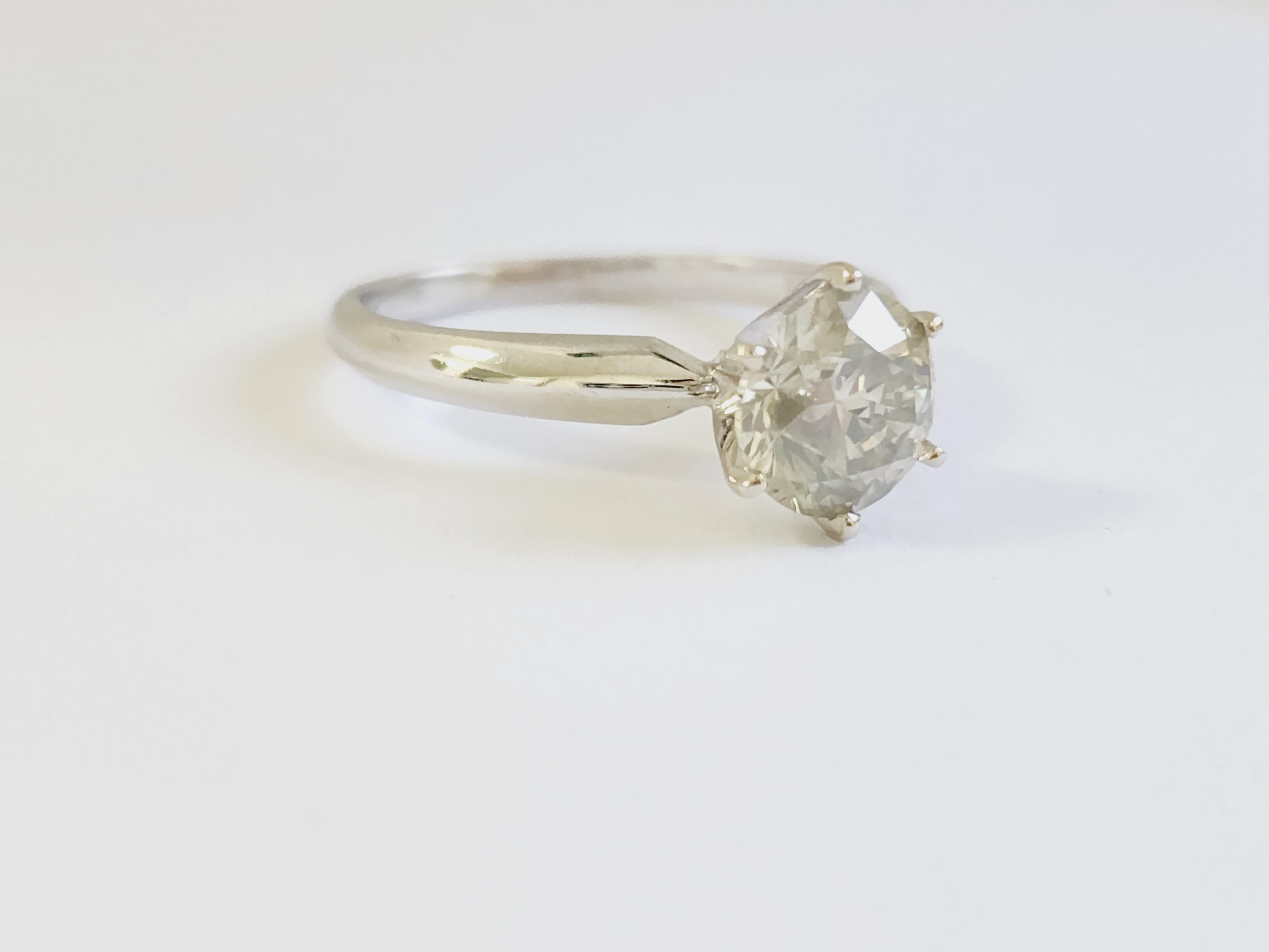 Women's GIA 1.52 Carat Natural Fancy Light Grey Round Diamond Ring 14 Karat White Gold