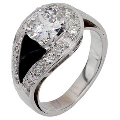GIA 1.52 carat old European cut diamond onyx platinum ring