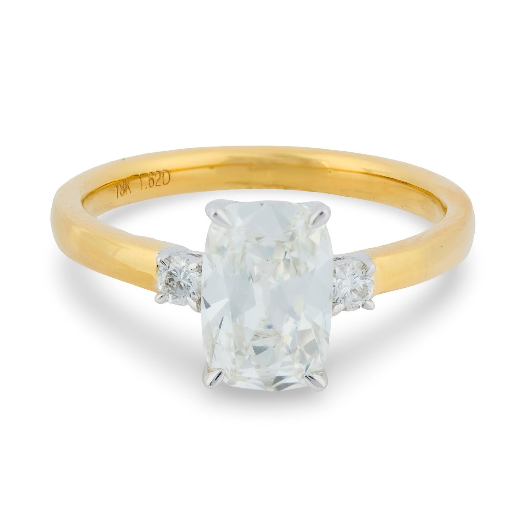 Moderne Bague de fiançailles en or 18k GIA 1,52 carat diamant taille mine ancienne en vente