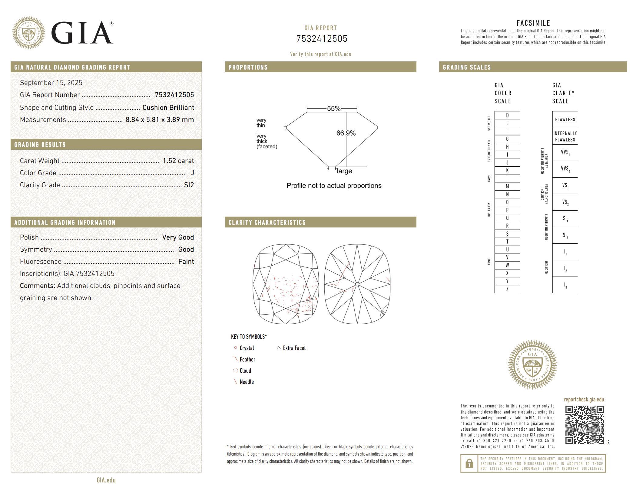 Bague de fiançailles en or 18k GIA 1,52 carat diamant taille mine ancienne Pour femmes en vente