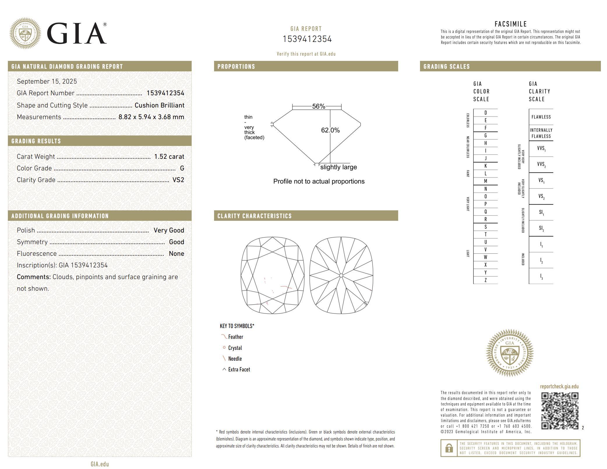 Bague de fiançailles en or 18k GIA 1,52 carat diamant taille mine ancienne en vente 1