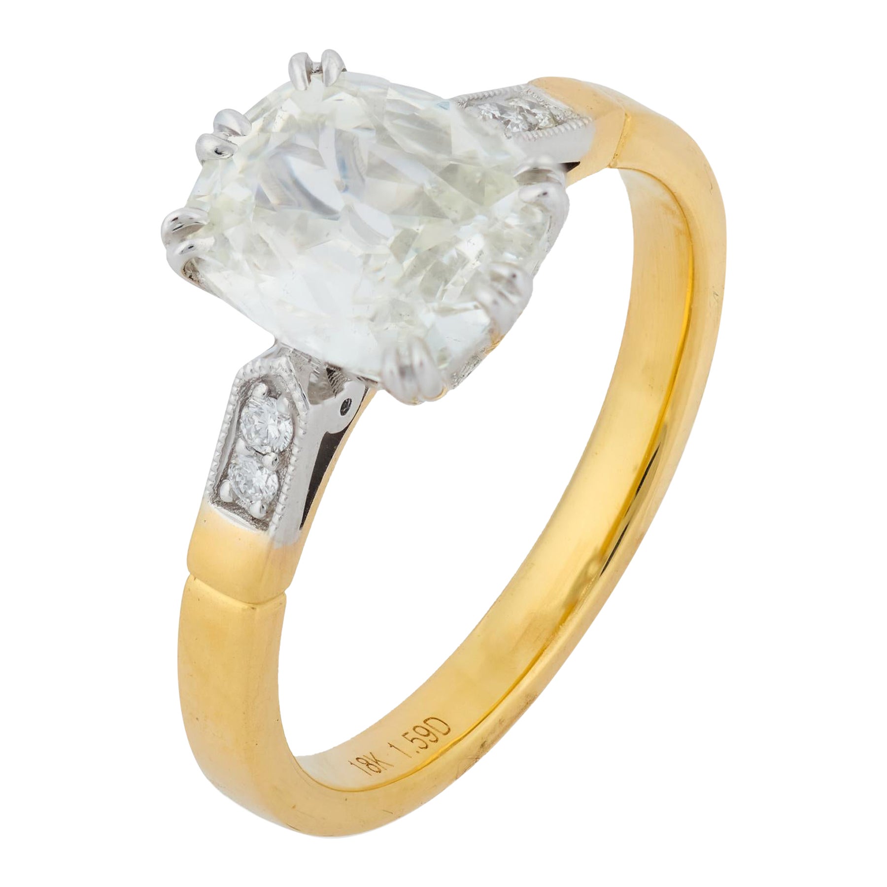 Bague de fiançailles en or 18k GIA 1,52 carat diamant taille mine ancienne en vente