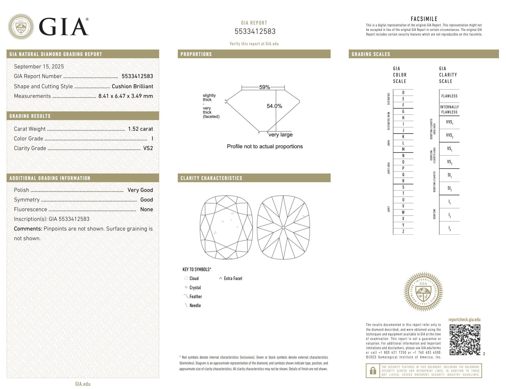 GIA 1,52 Karat Diamant mit altem Minenschliff 18k Weißgold Verlobungsring im Angebot 1