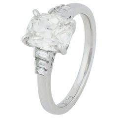 Bague de fiançailles en or blanc 18k GIA 1,52 carat diamant taille mine ancienne