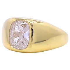 GIA 1.52 Carat Old Mine Cut Diamond Gold Gypsy Solitaire Engagement Ring